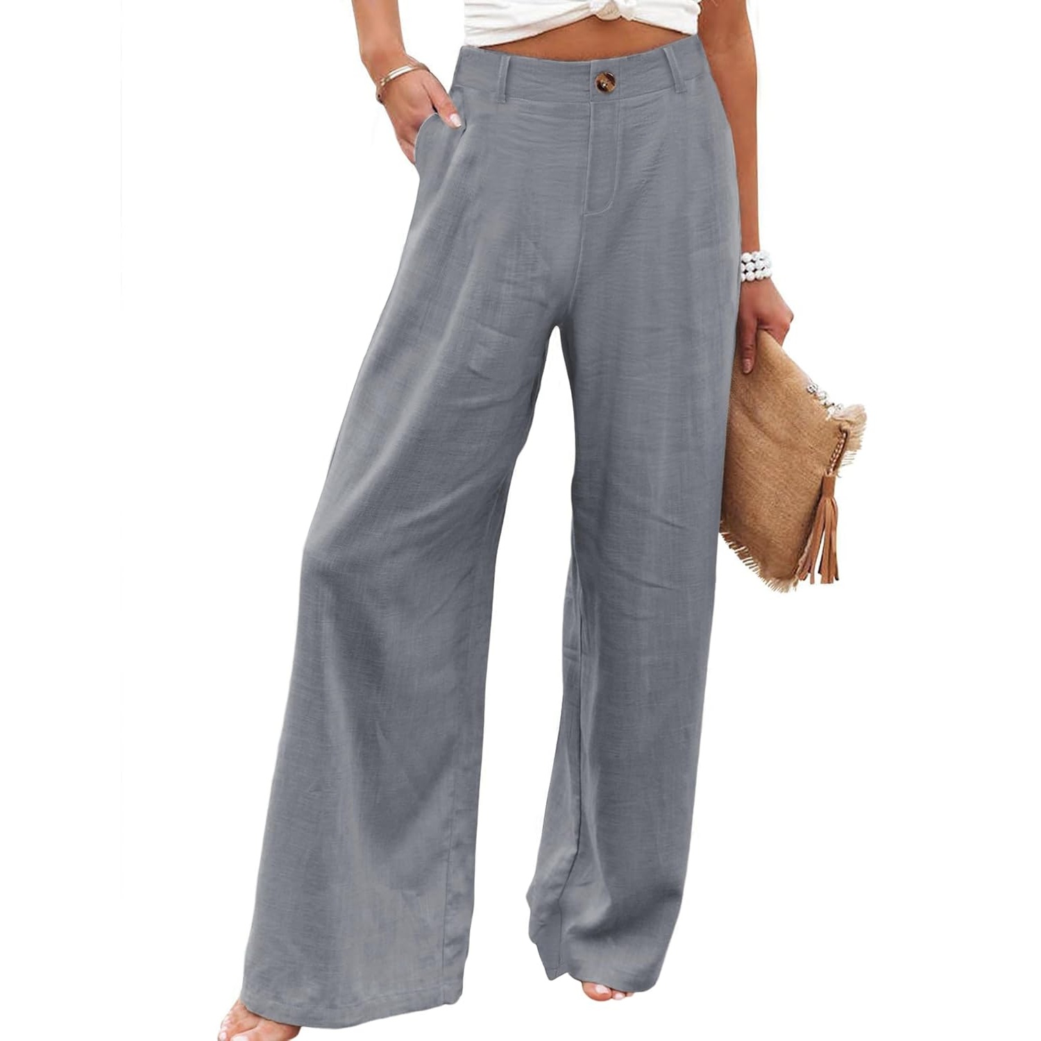 Casual Up Pants With Button For Women