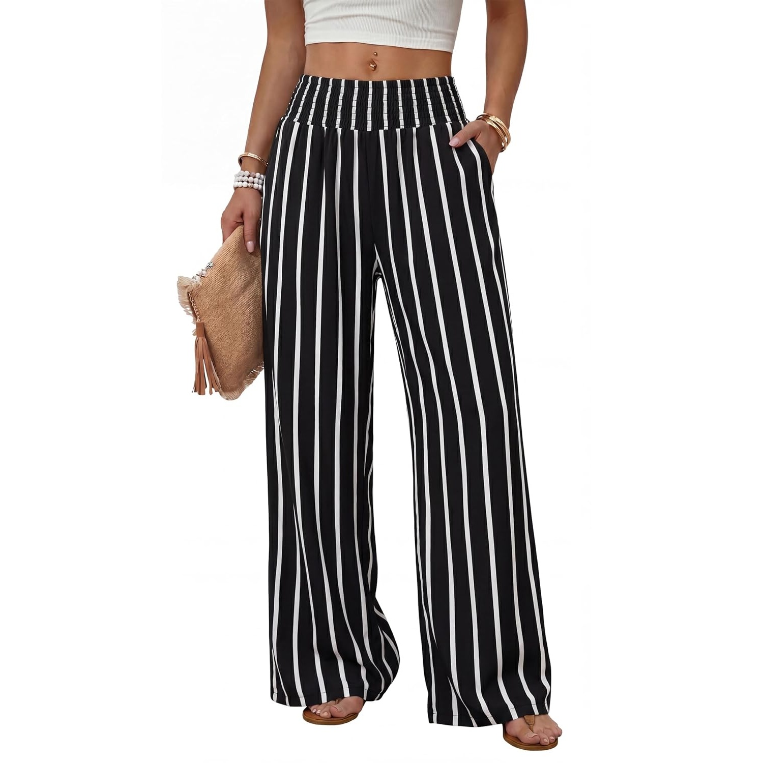 Casual Lounge Wide Flowy High Pants For Women