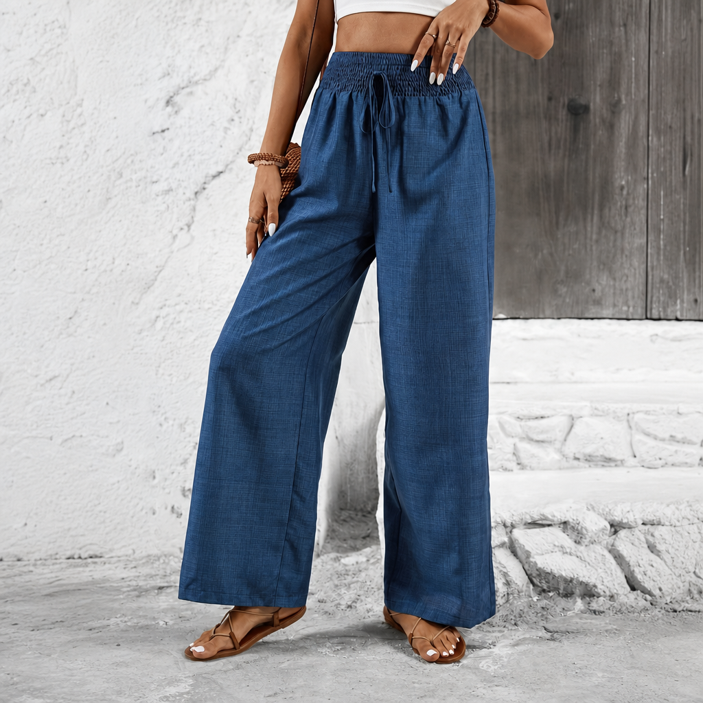 Drawstring Wide Leg Casual Pants For Women