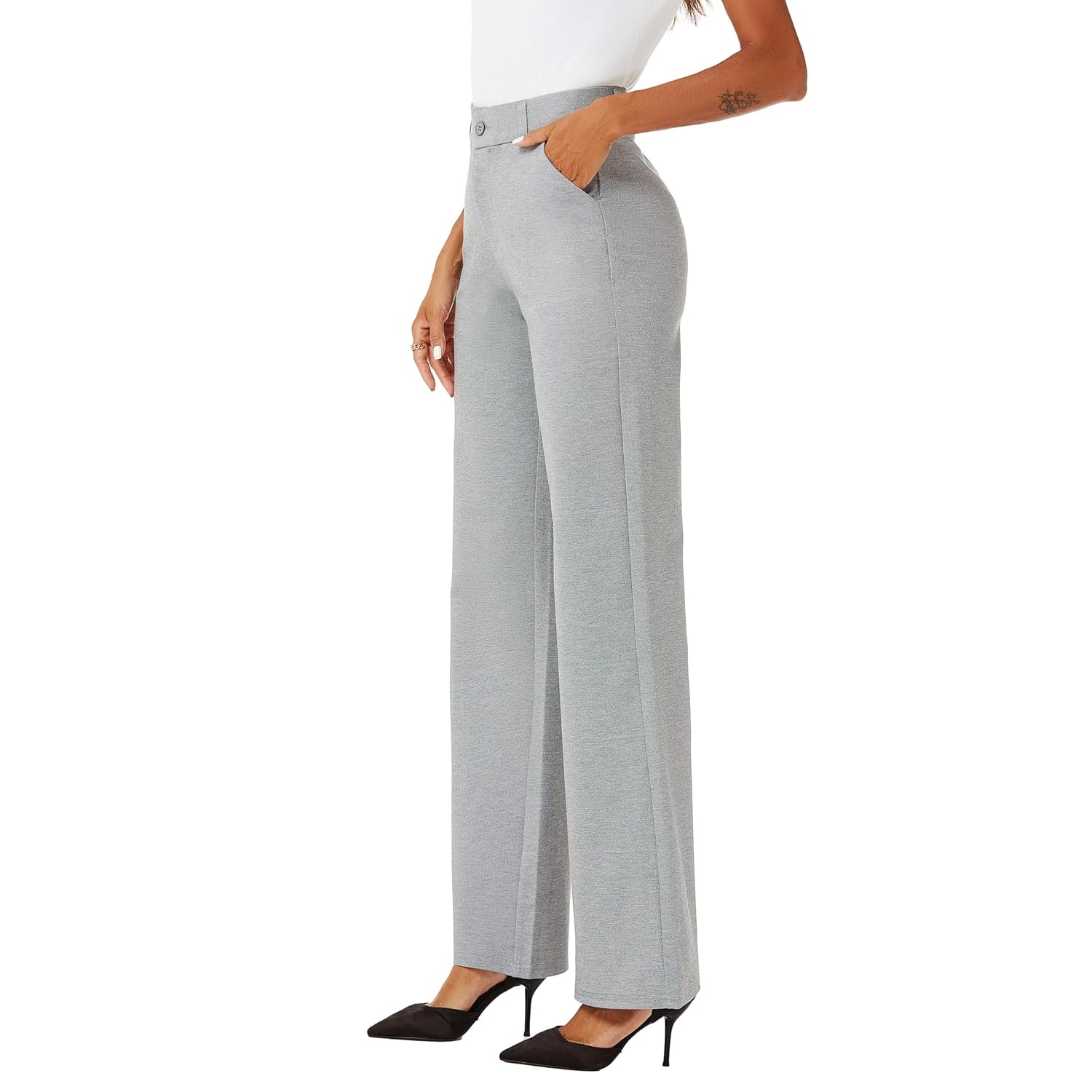 Casual Straight High Trousers With Pockets For Women