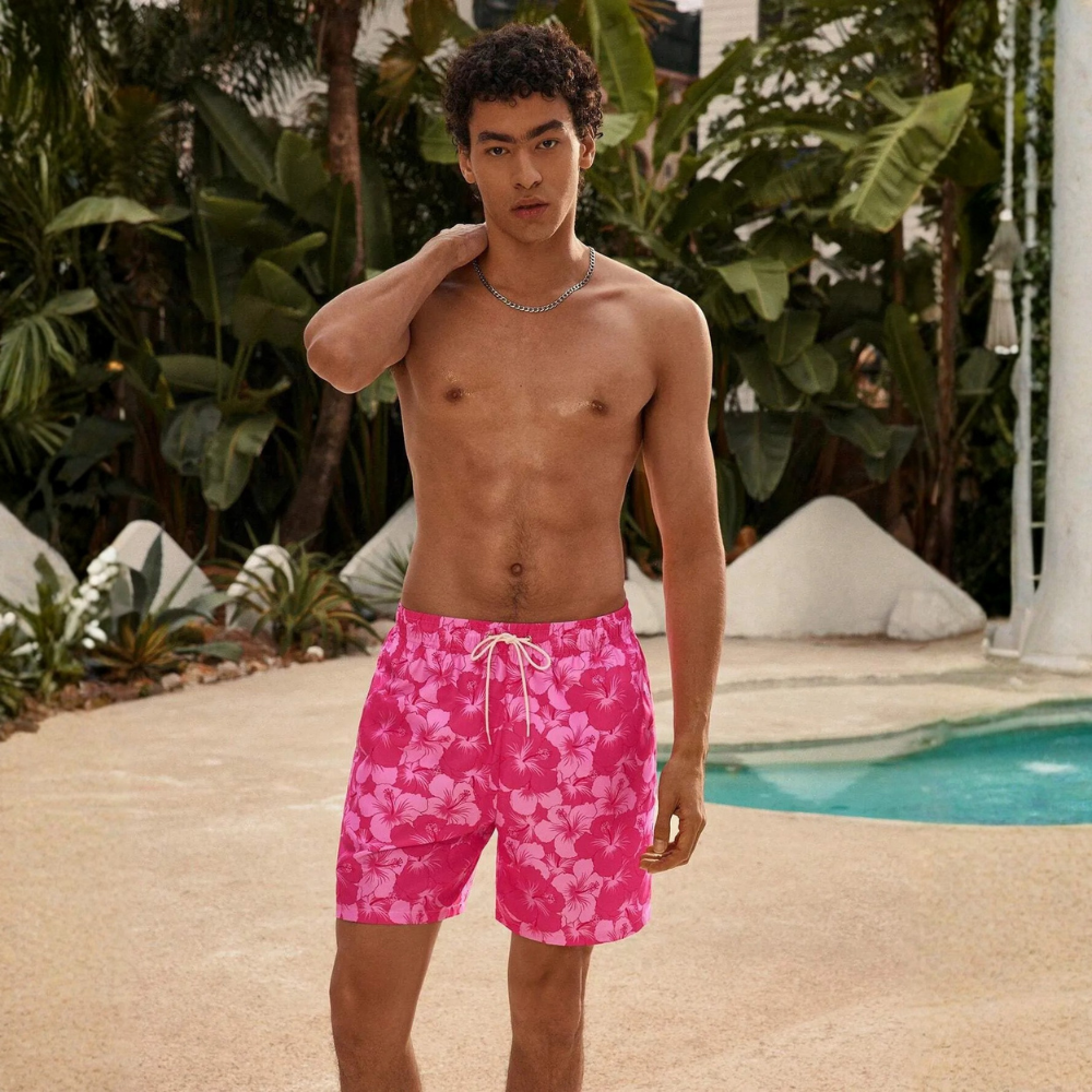 Beach Matching Swimwear Set With Tropical Print For Couples
