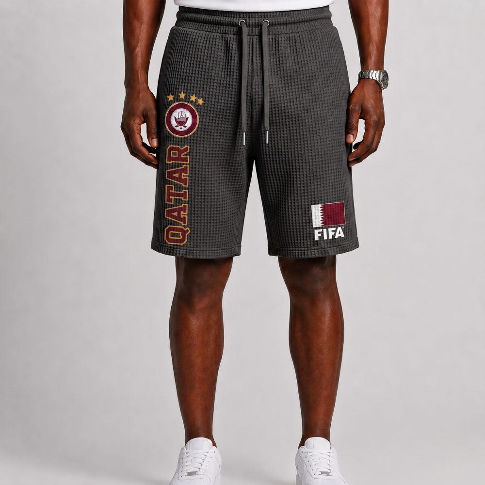 FIFA 2026 Qatar Printed Waffle Football Fan Shorts