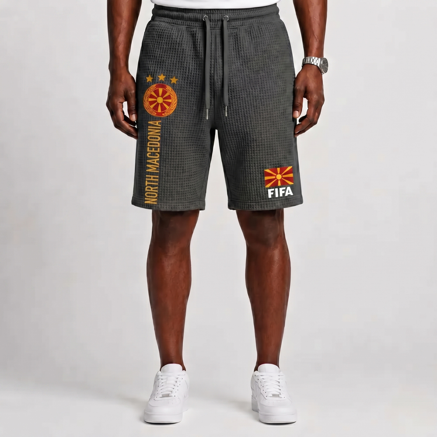 FIFA 2026 North Macedonia Printed Waffle Football Fan Shorts
