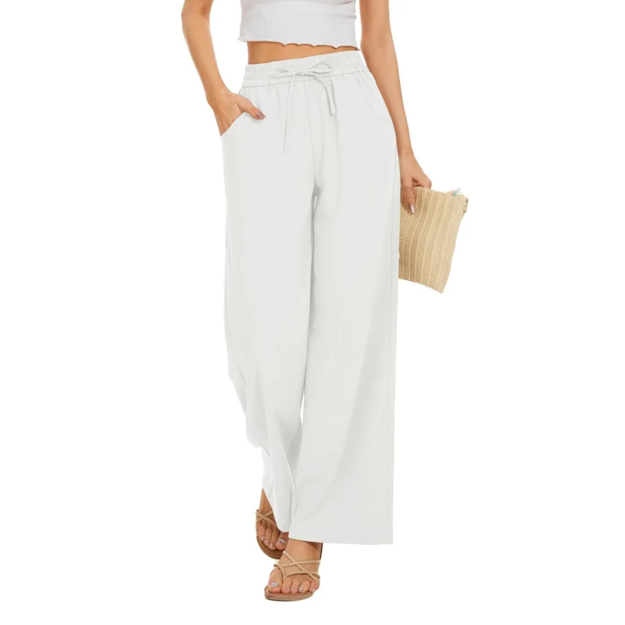 Loose Fit Palazzo Pants With Elastic And Pockets For Women