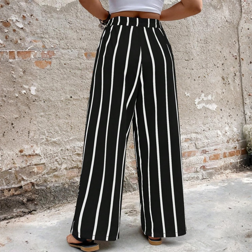 Casual Striped Wide Drawstring Pants With Pockets