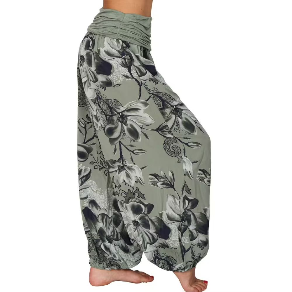 Boho Floral Print Ruched Harem Pants For Women
