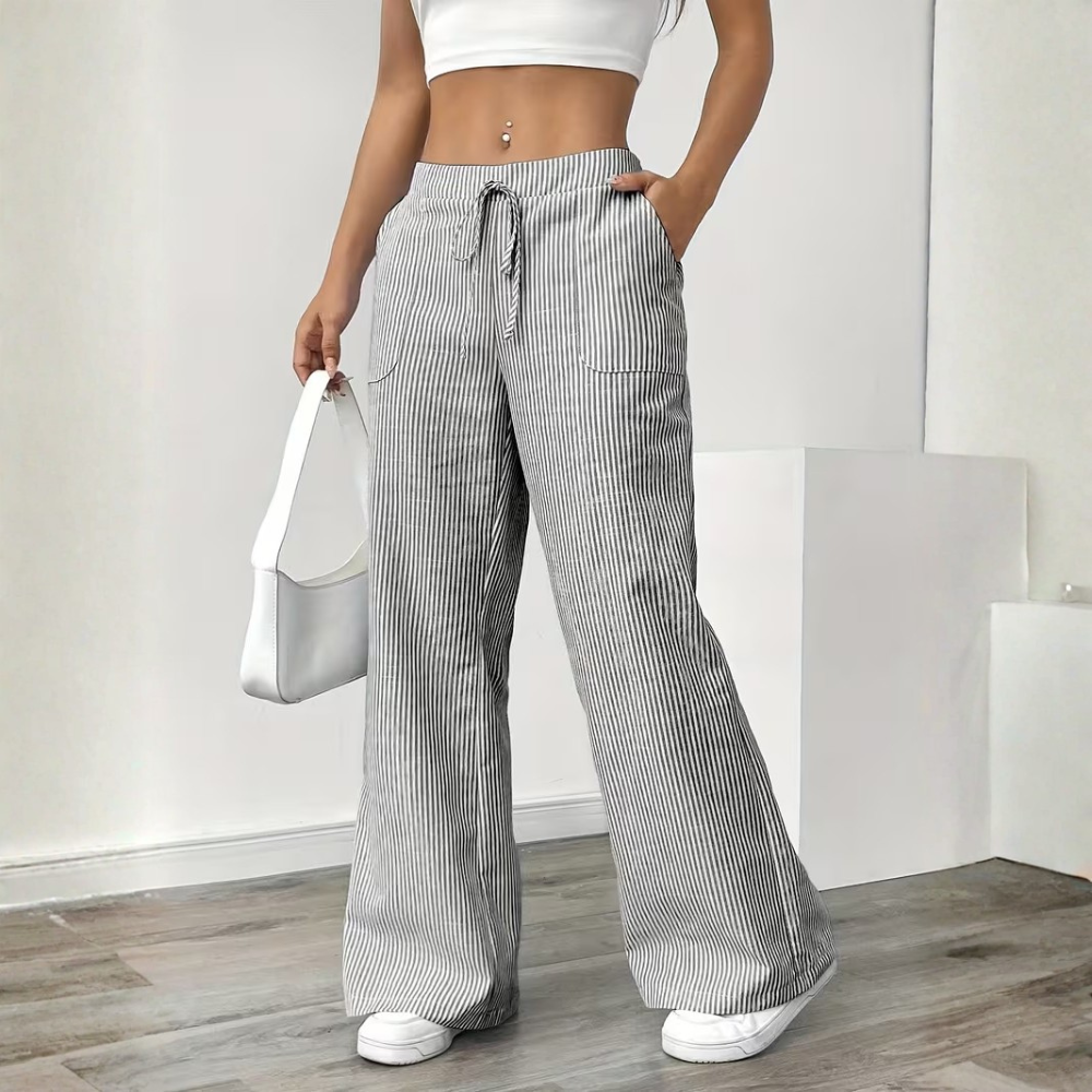 Elegant Casual Commuter Striped Loose Fit Pants For Women