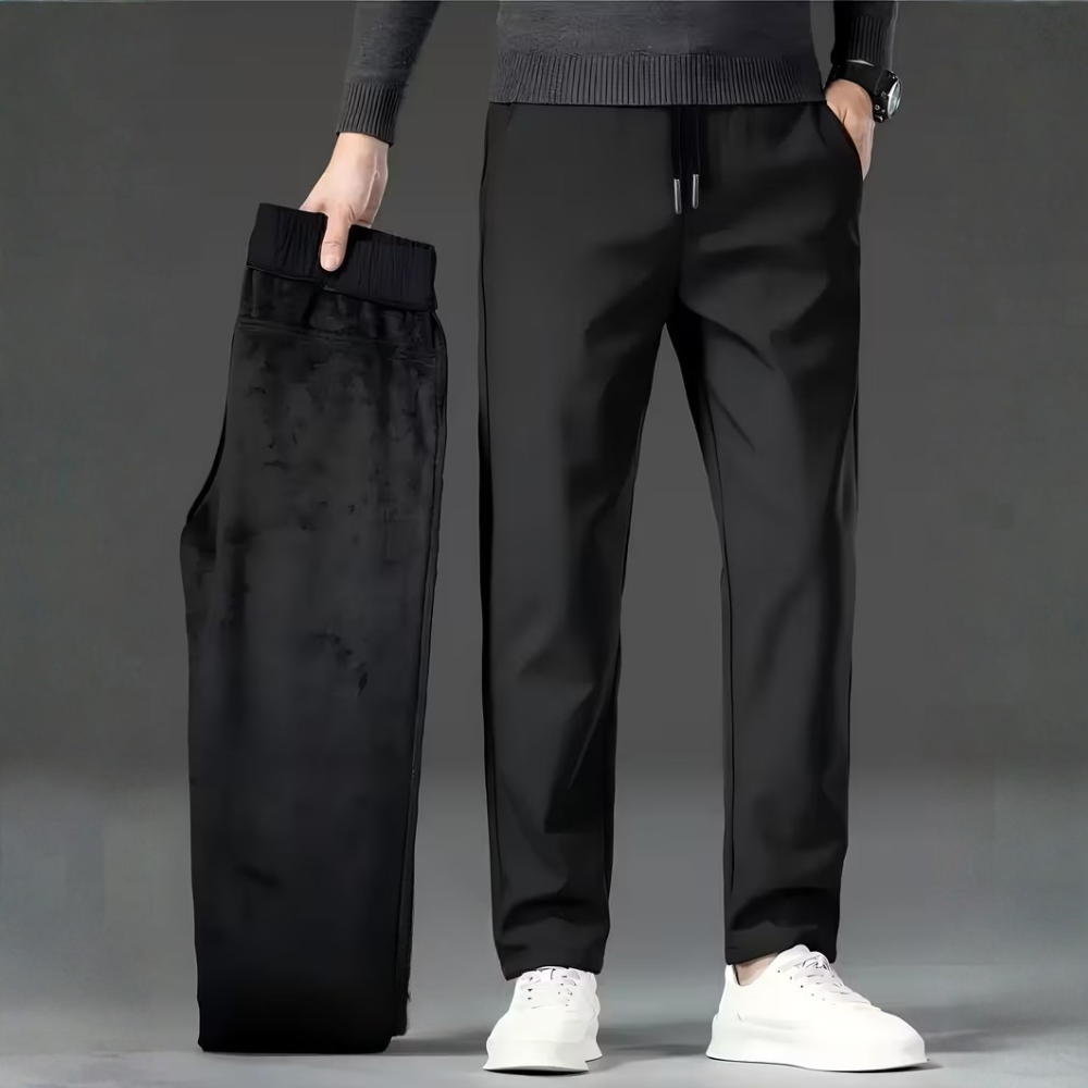 Casual Fleece Winter Lined Pants With Drawstring For Men