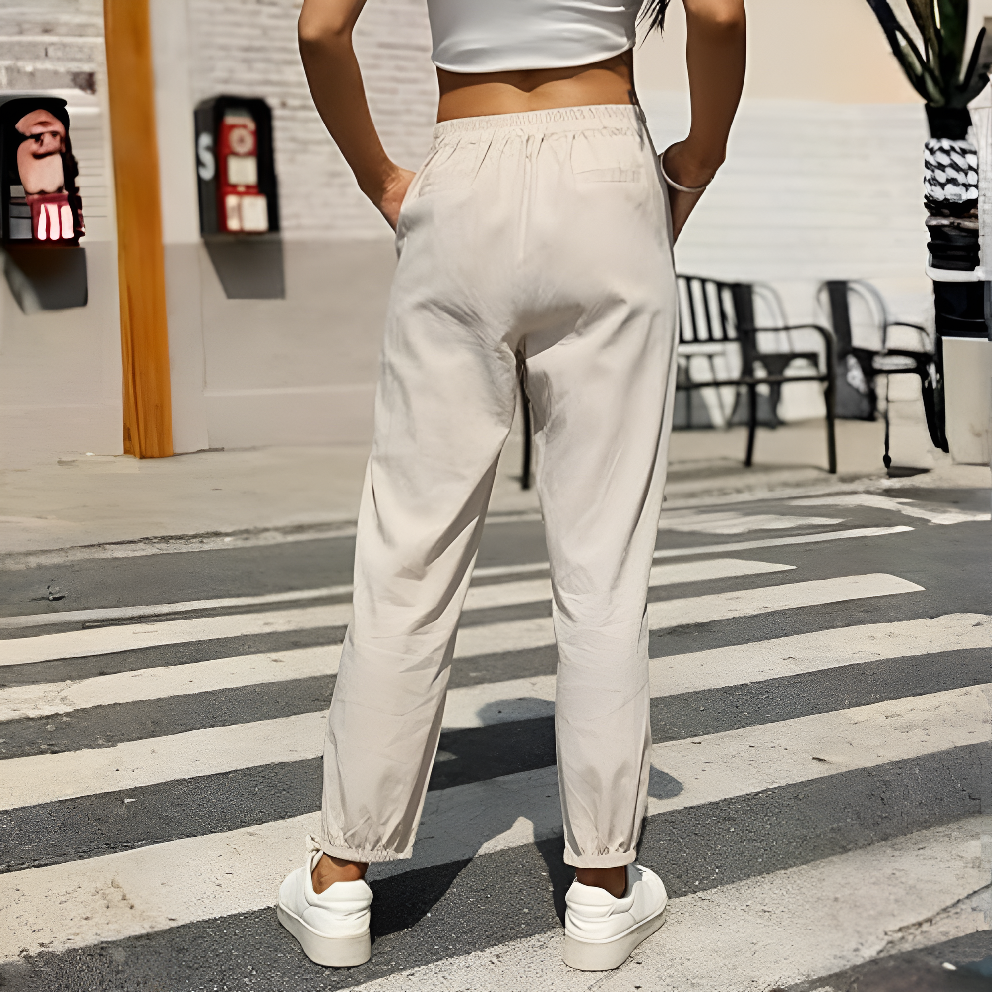 Linen Pants for Women Summer Casual High Waisted Drawstring White Beach Pant