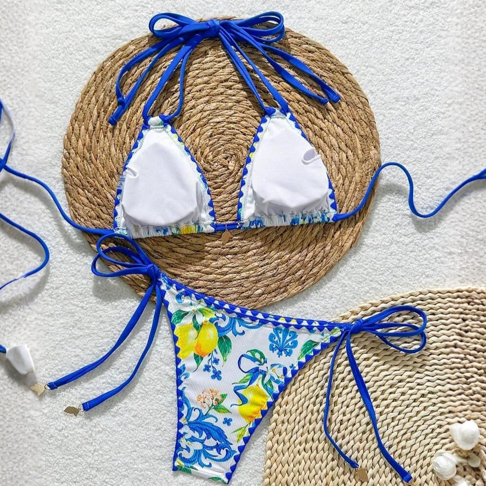Beach Matching Swimwear Set With Tropical Print For Couples