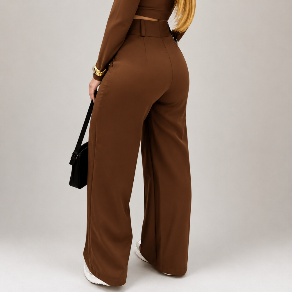 Wide Fit Office Trousers With Double Button For Women