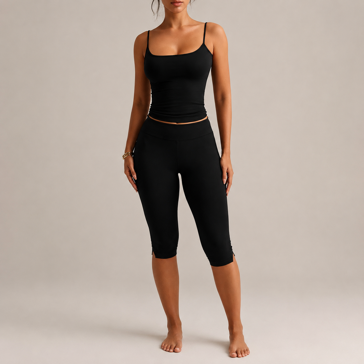 Capri Length Split Hem Sports Fitness Pants For Women