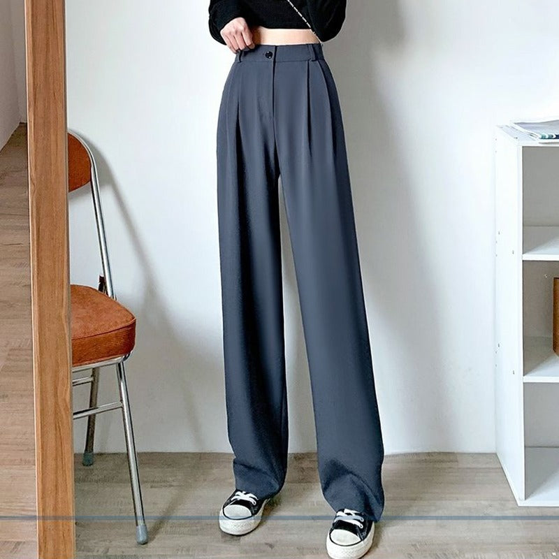 Women's Wide Leg Lose High Waist Casual Trousers-Legletic