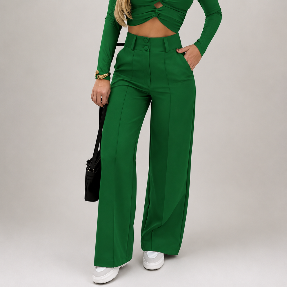Wide Fit Office Trousers With Double Button For Women