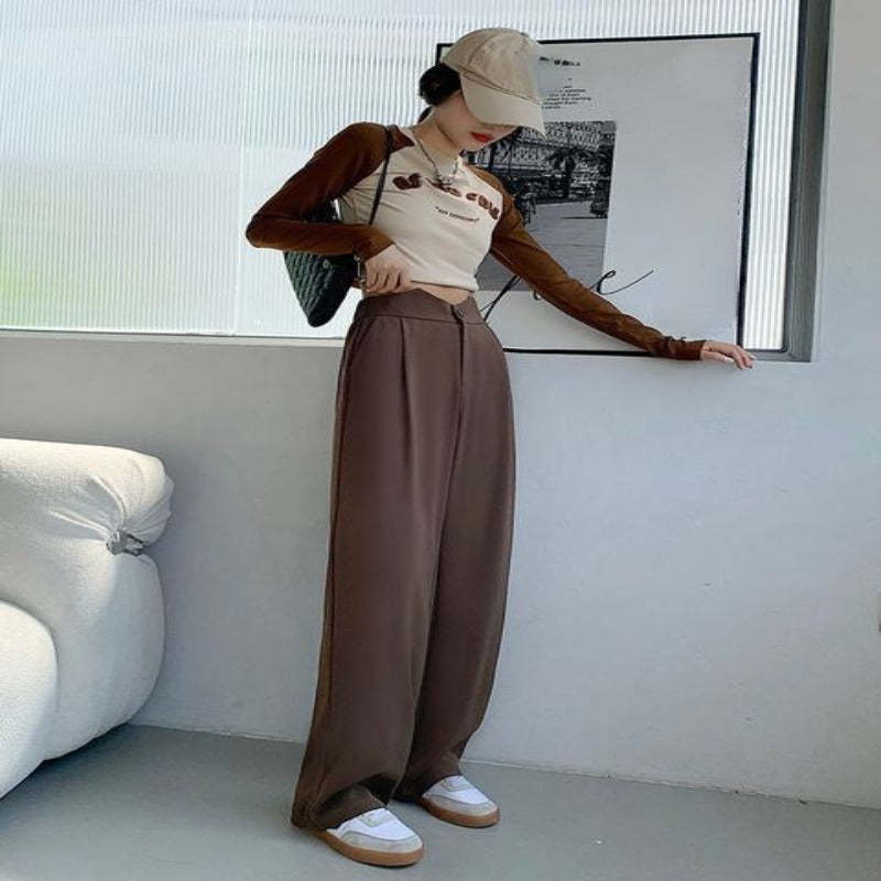 Casual Wide Leg Loose Fit High Waist Pants For Females-Legletic