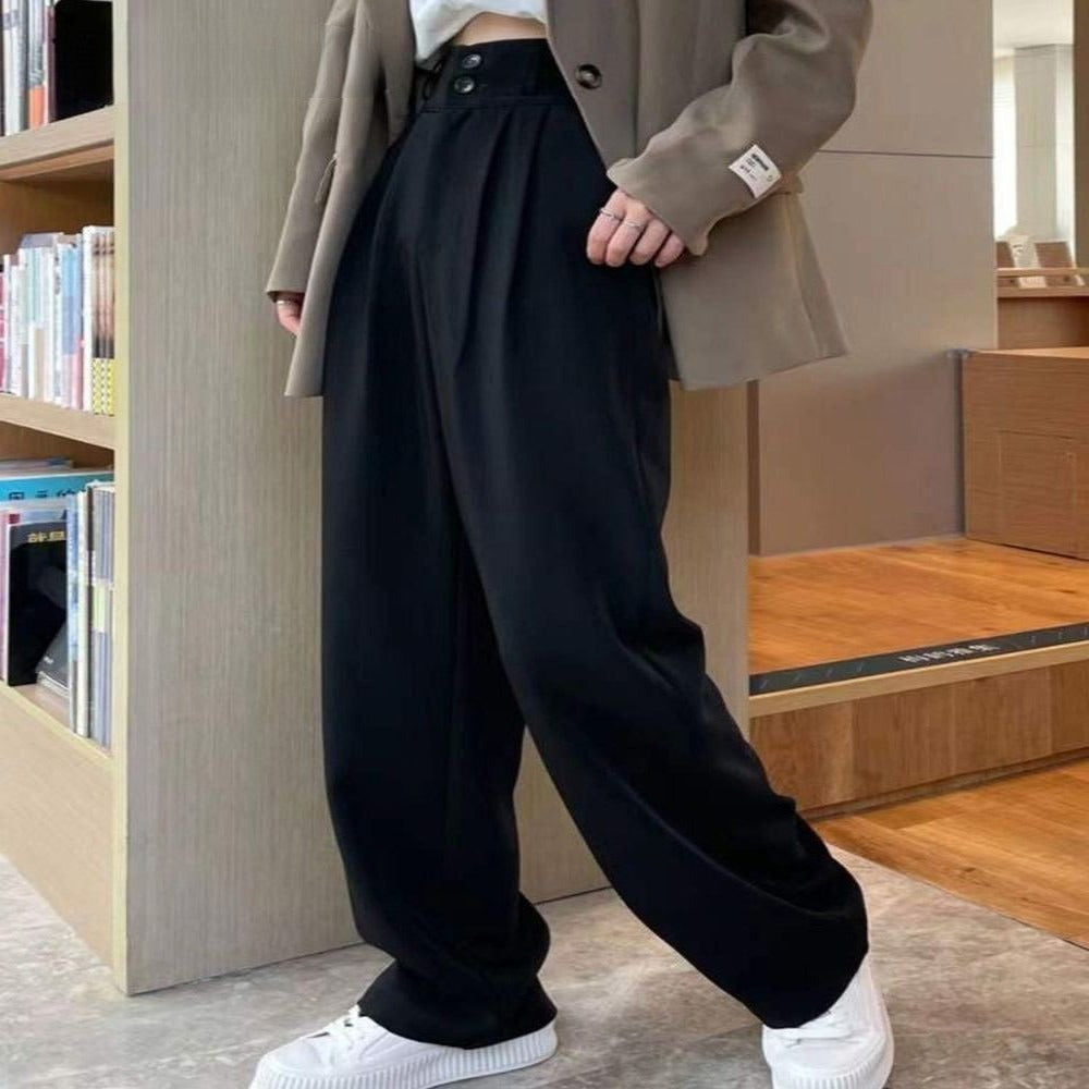 Two Buttons Wide Leg Pants For Women-Legletic