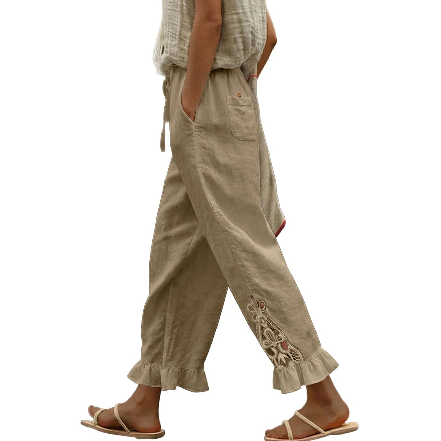 Casual Lightweight Drawstring Elastic Pants With Pockets