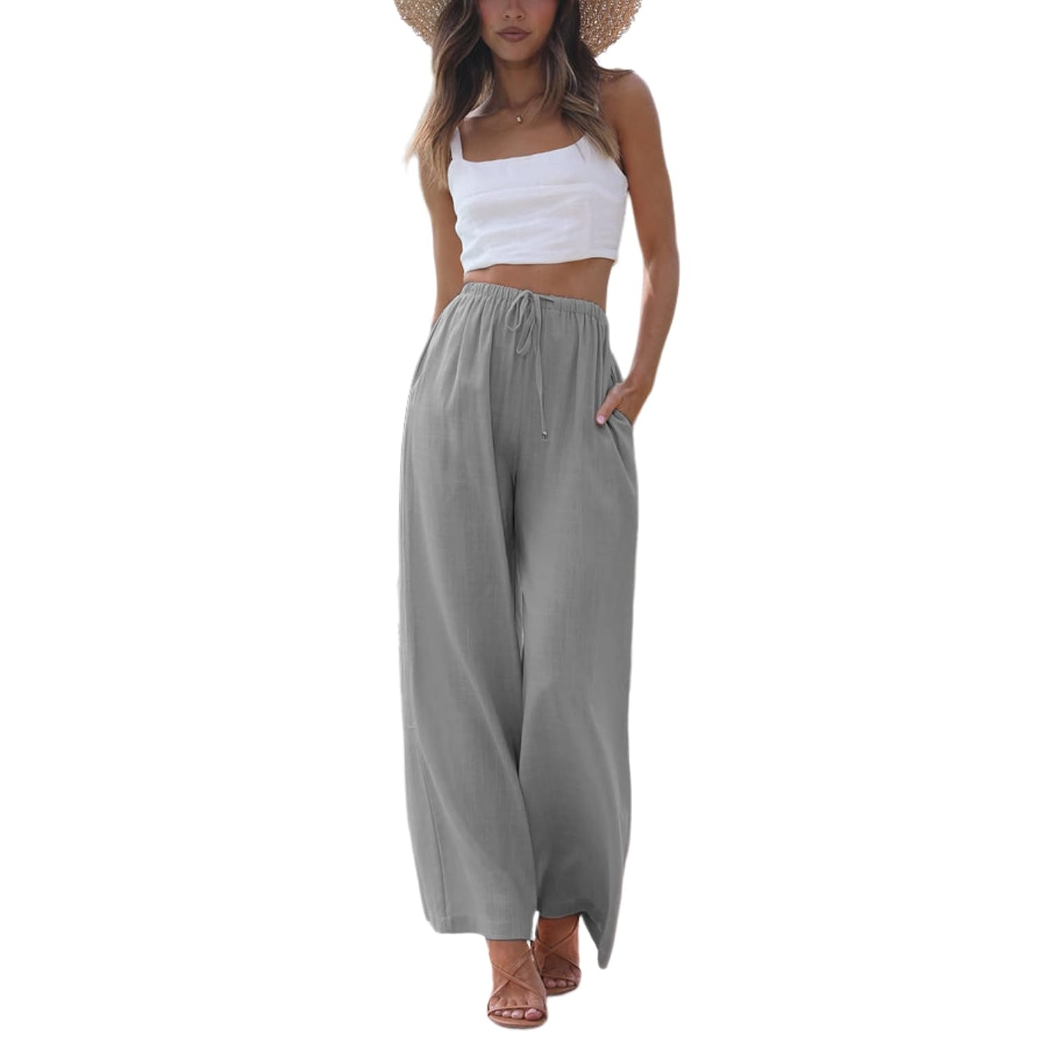 Wide Palazzo Cotton Linen Beach Summer Pants For Women