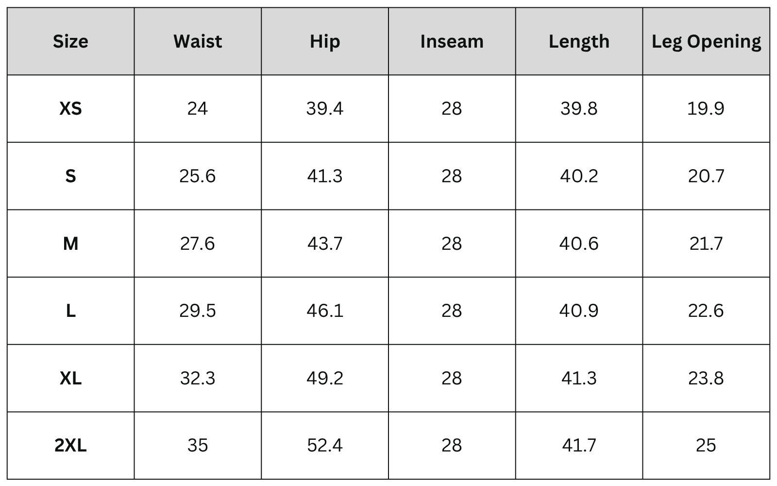 Size Chart