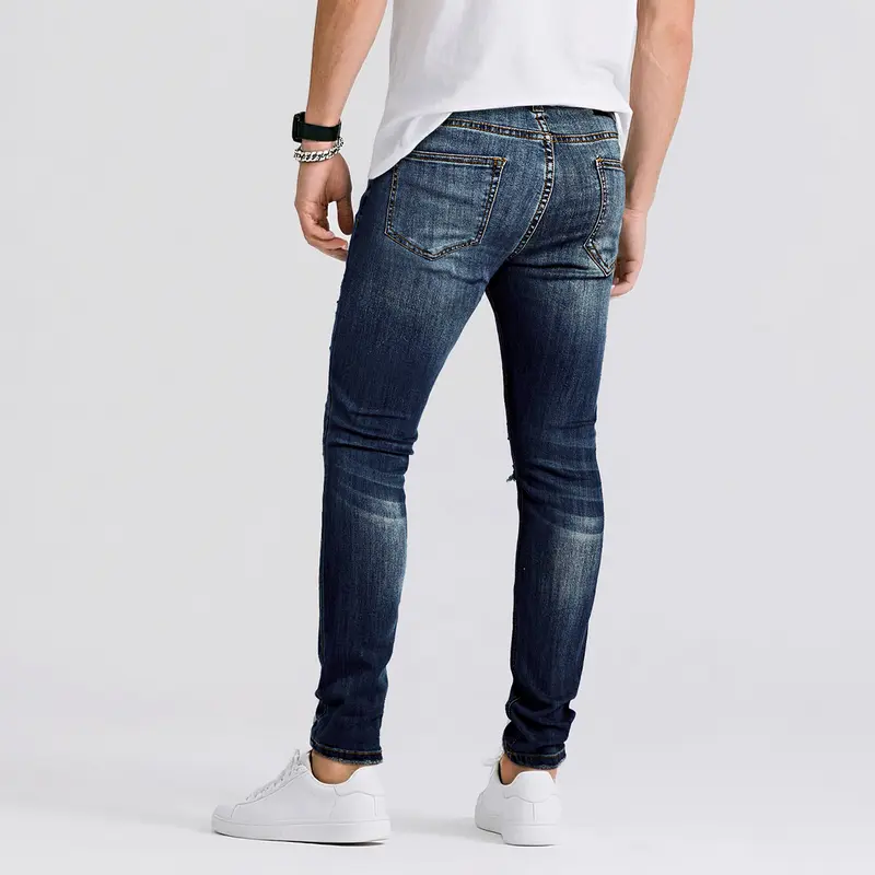 Mens Ripped Stretch Jeans Slim Fit Distressed Skinny Denim Pants Fashion Comfort Tapered Leg