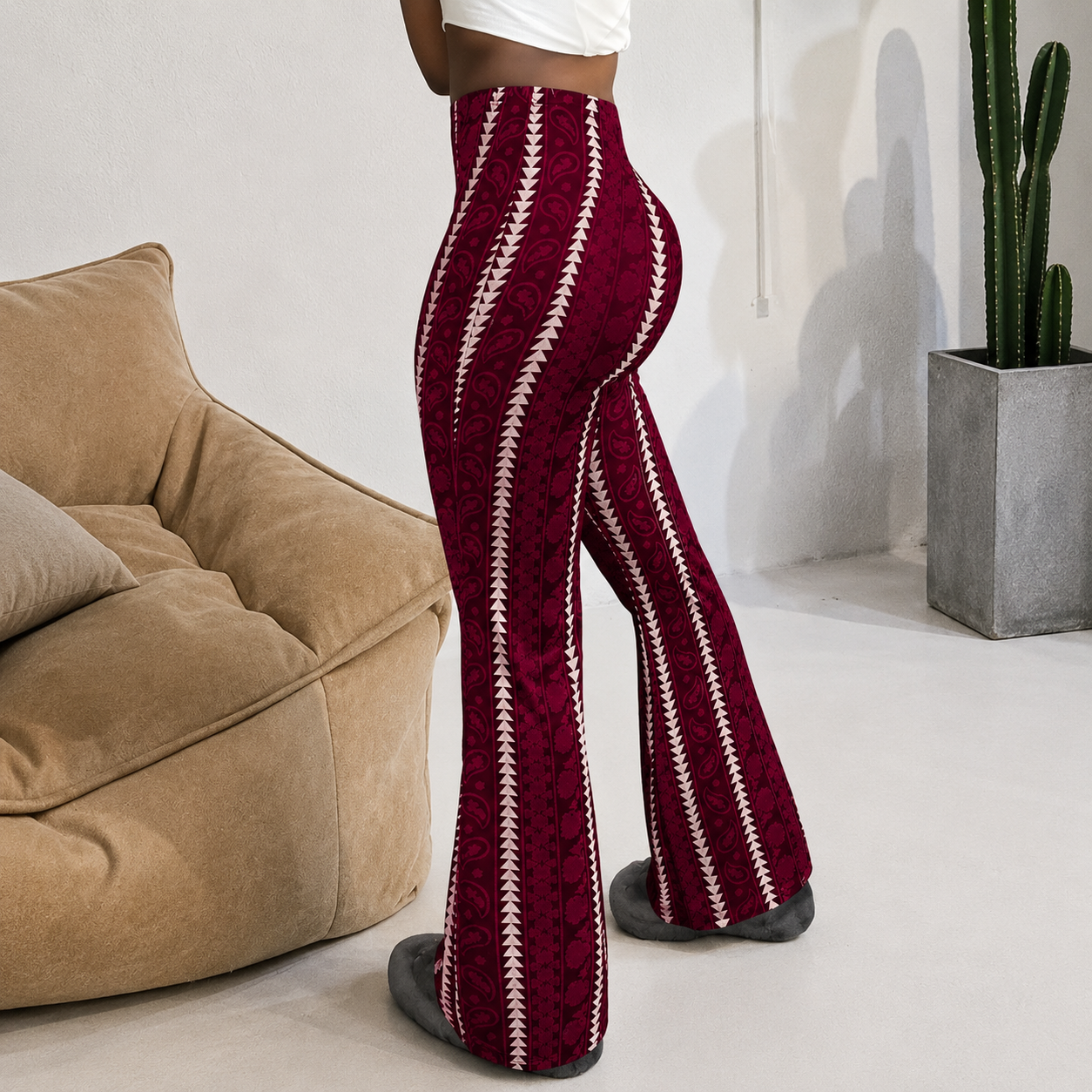 Printed Flared Knit Fitted Daily Bottoms Trousers
