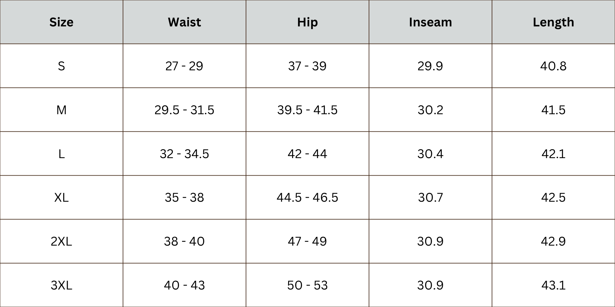 Size Chart