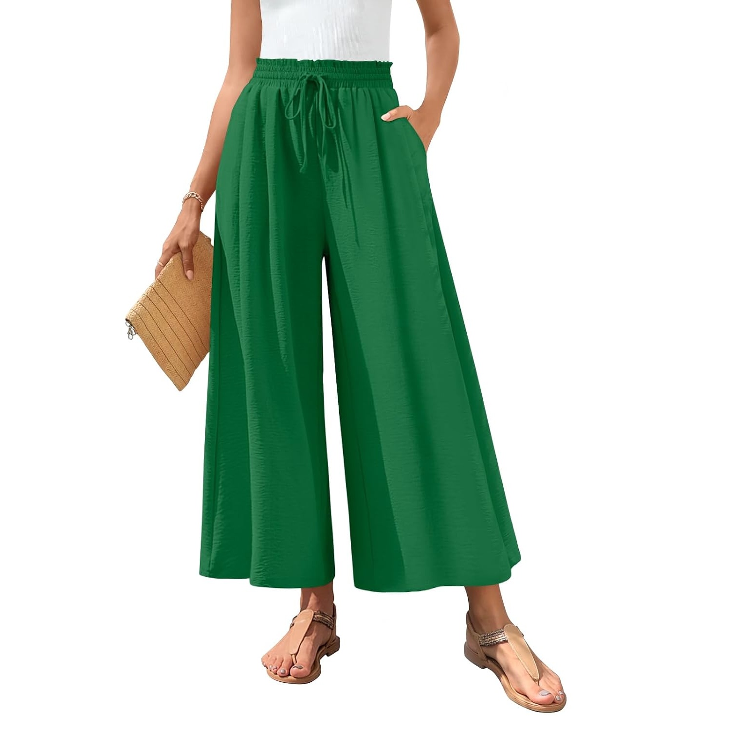 Solid Wide Palazzo Pants With Pockets For Women