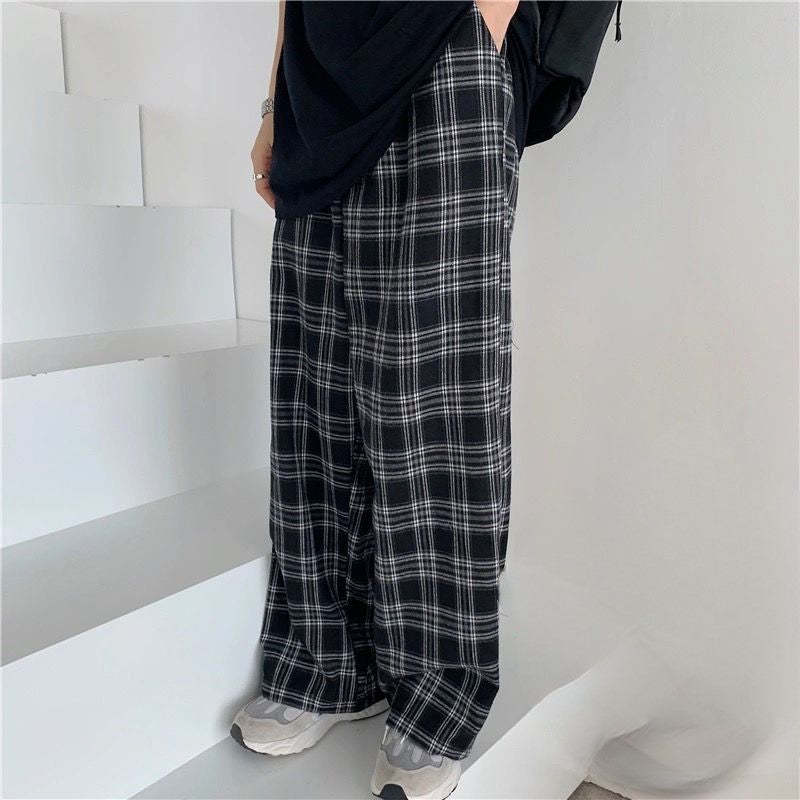 Men's Casual Straight Plaid Pants-Legletic