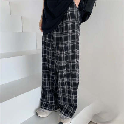 Men's Casual Straight Plaid Pants-Legletic