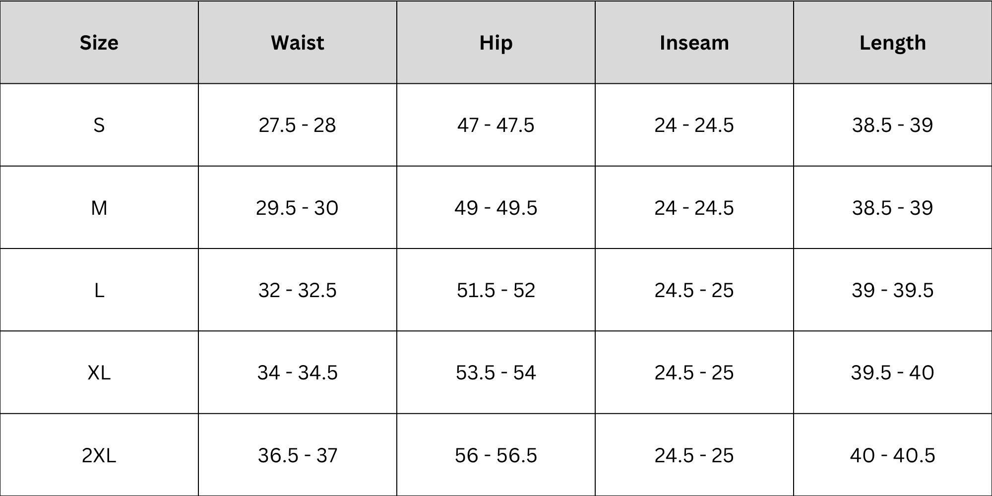 Size Chart