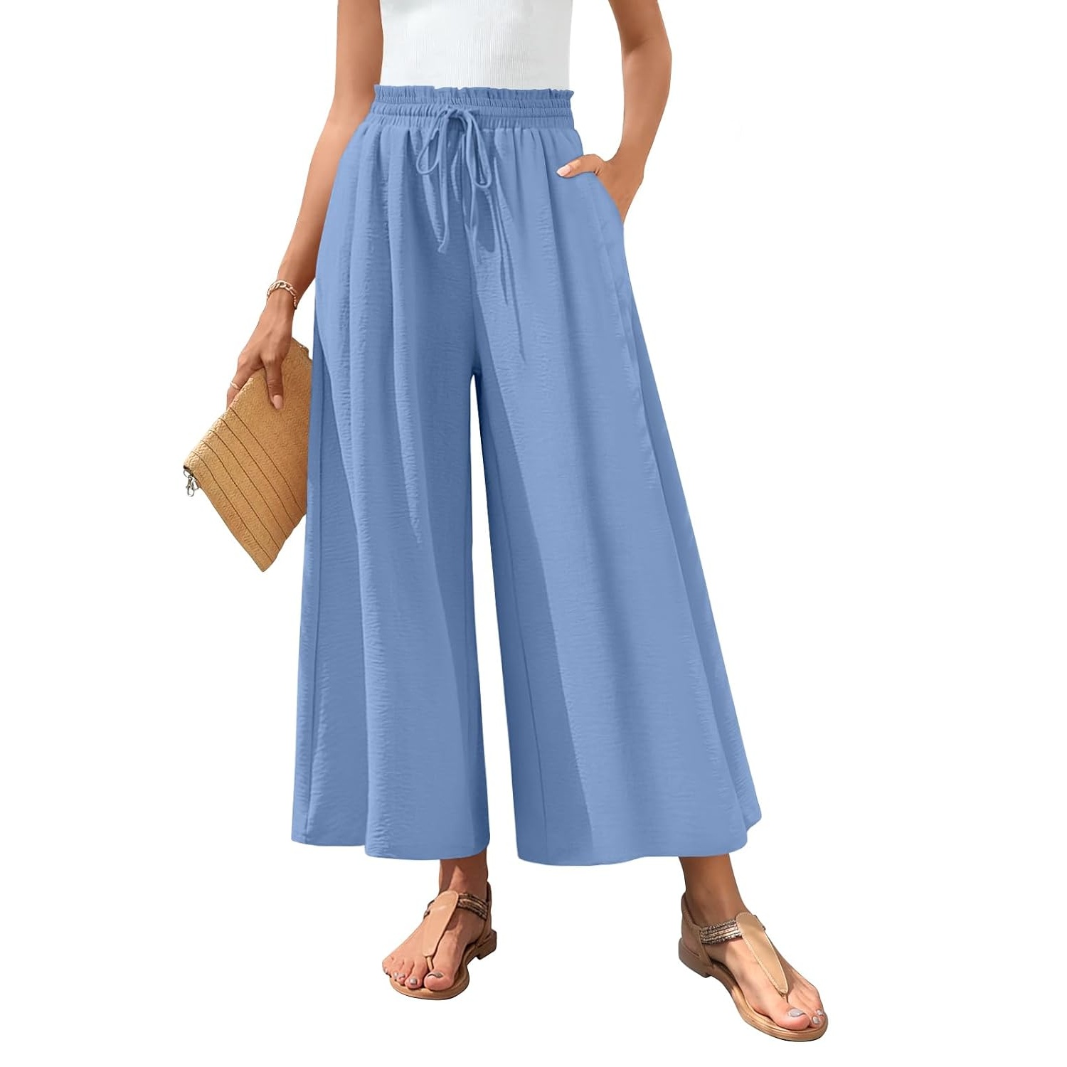 Solid Wide Palazzo Pants With Pockets For Women