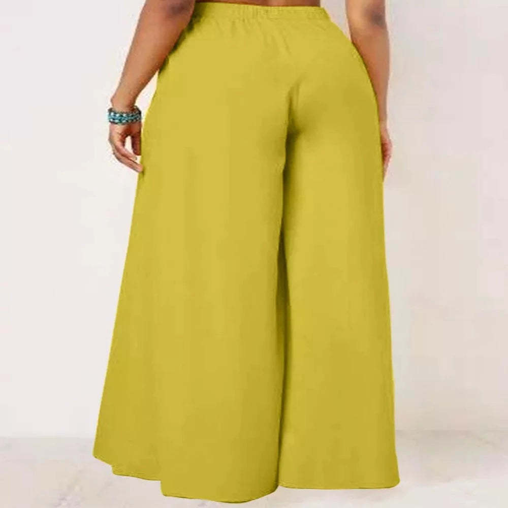 Elegant High Waist Solid Work Loose Trousers-Legletic