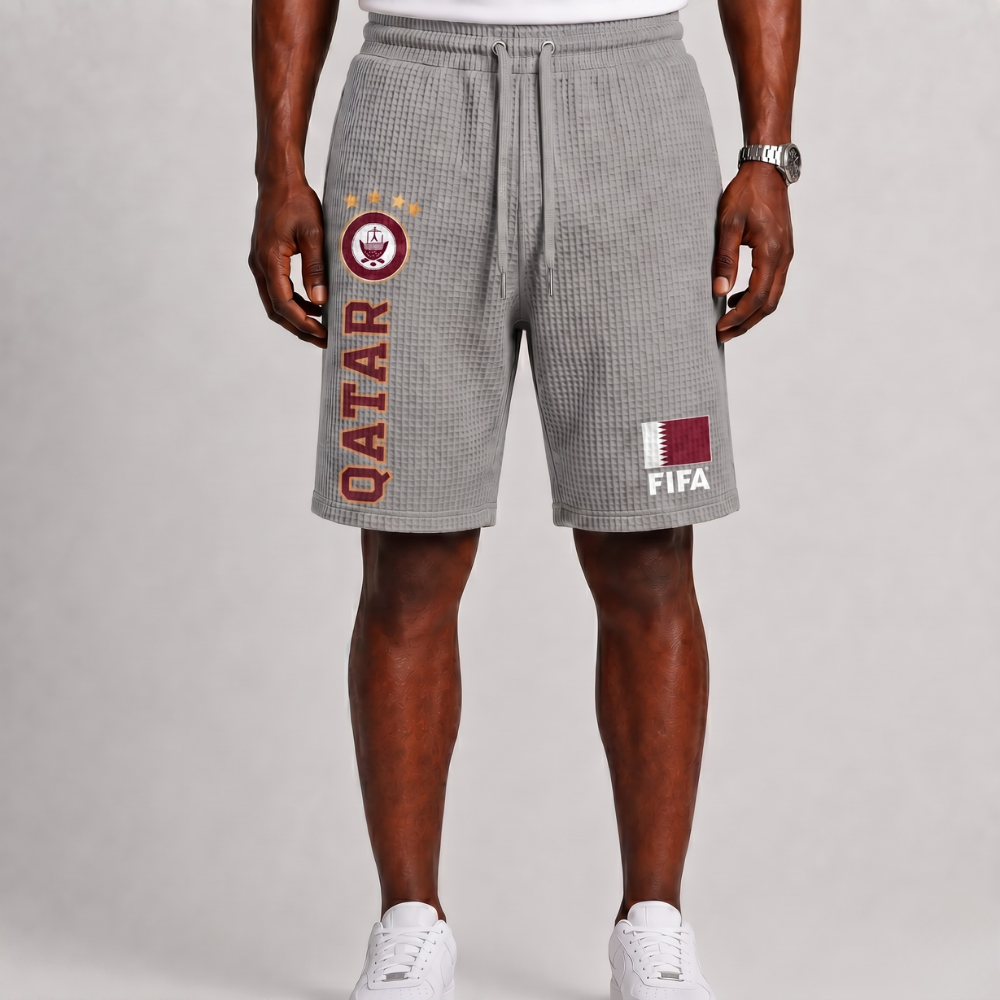 FIFA 2026 Qatar Printed Waffle Football Fan Shorts