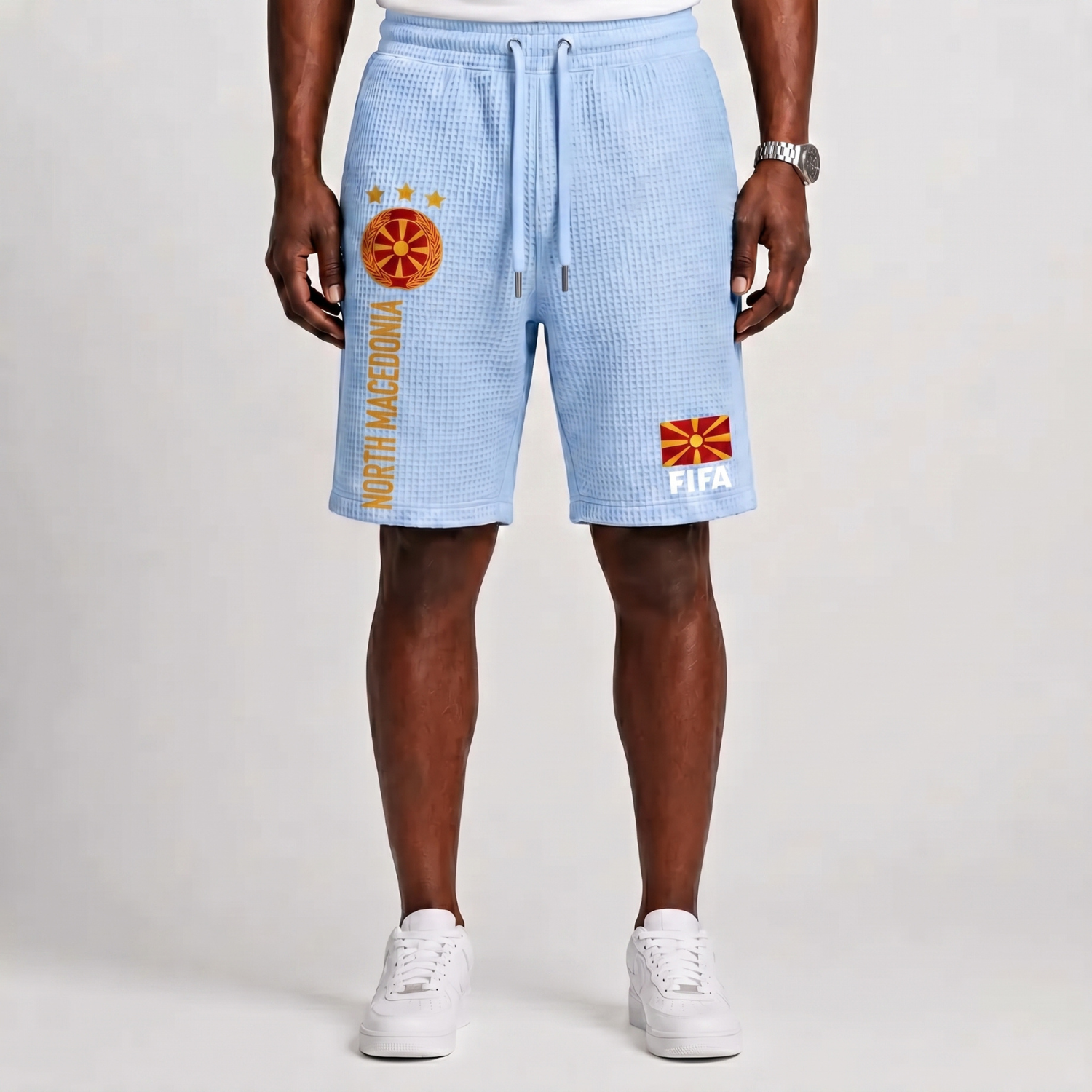 FIFA 2026 North Macedonia Printed Waffle Football Fan Shorts