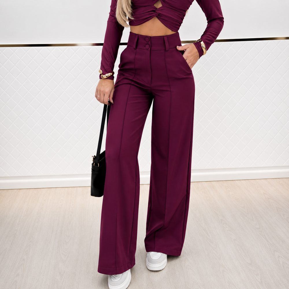 Wide Fit Office Trousers With Double Button For Women