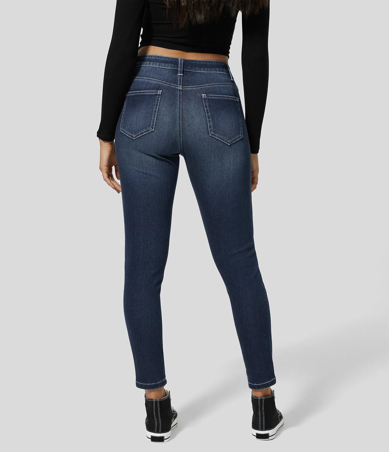 Mid Rise Button Zipper Multiple Pockets Stretchy Knit Casual Skinny Jeans-Legletic