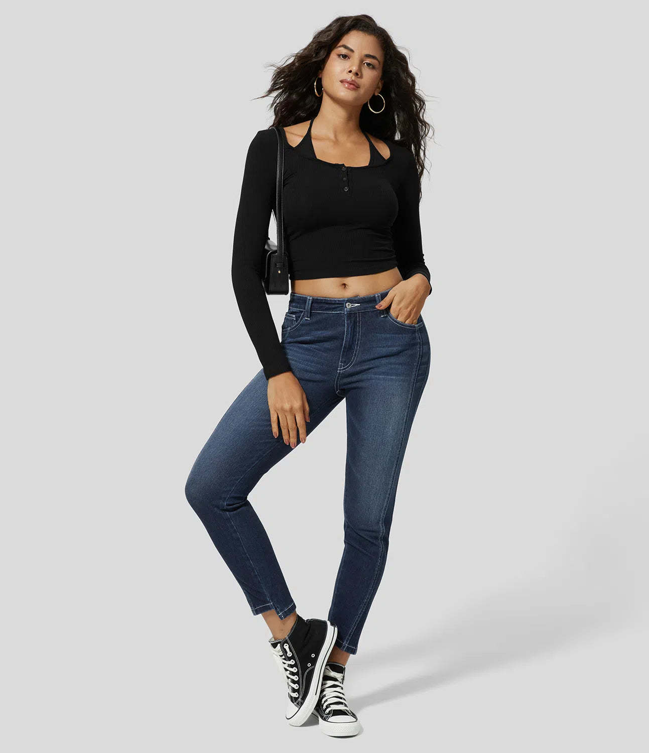 Mid Rise Button Zipper Multiple Pockets Stretchy Knit Casual Skinny Jeans-Legletic