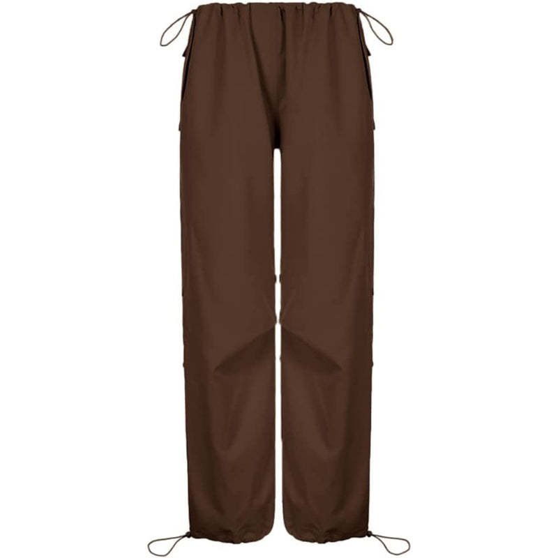 Women Baggy Low Waist Cargo Pants Y2K Parachute Pants For Women Wide Straight Leg Drawstring Trouser With Pocket-Legletic