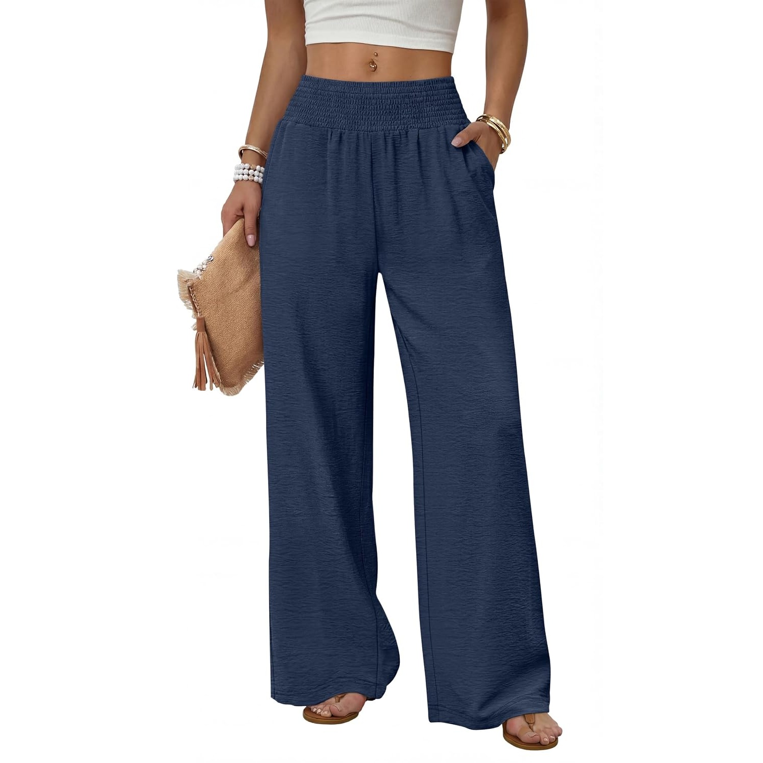 Casual Lounge Wide Flowy High Pants For Women