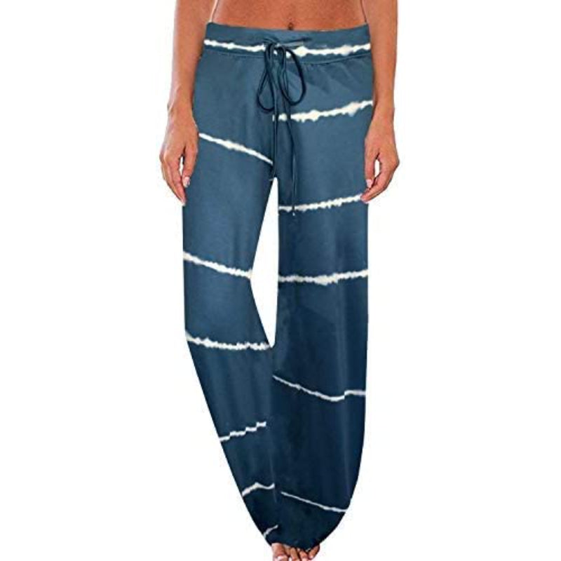 Women's Comfy Floral Print High Waist Drawstring Palazzo Wide Leg Pants-Legletic