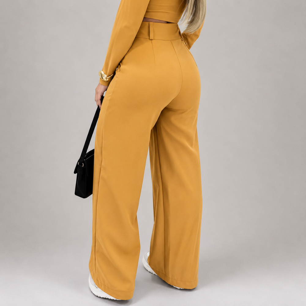 Wide Fit Office Trousers With Double Button For Women