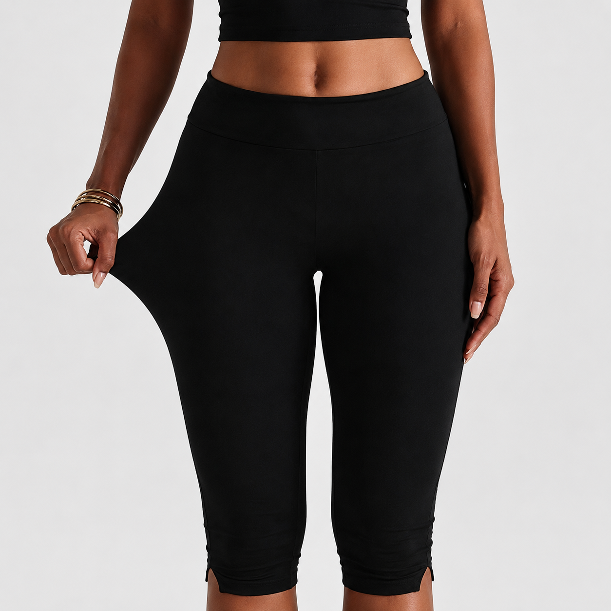 Capri Length Split Hem Sports Fitness Pants For Women