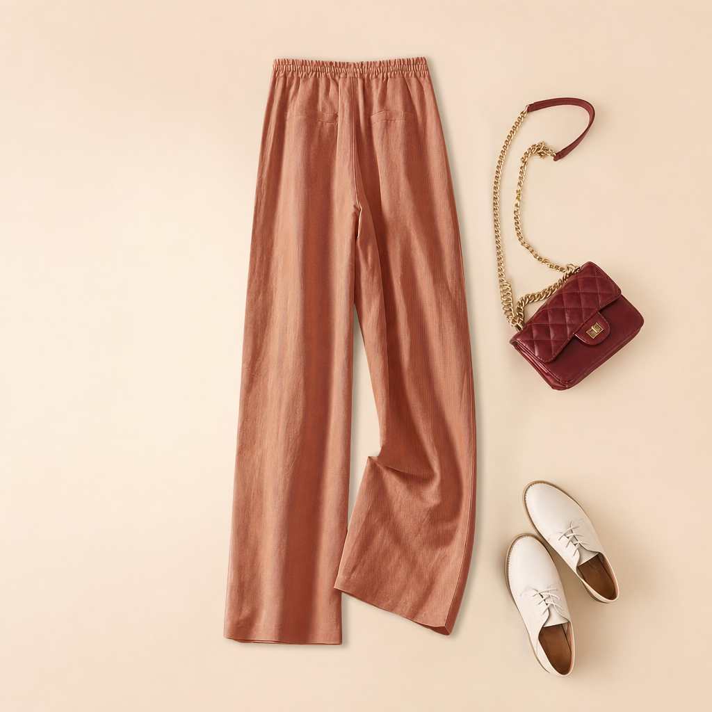 Solid Colored High Rise Wide Retro Pants For Women