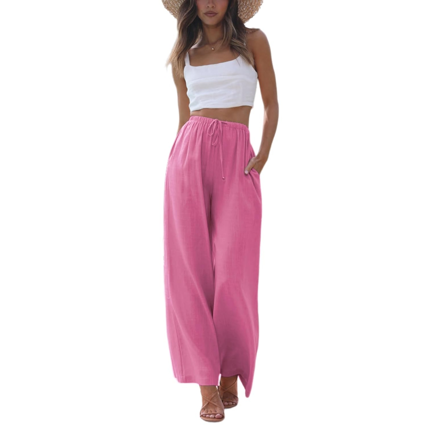 Wide Palazzo Cotton Linen Beach Summer Pants For Women