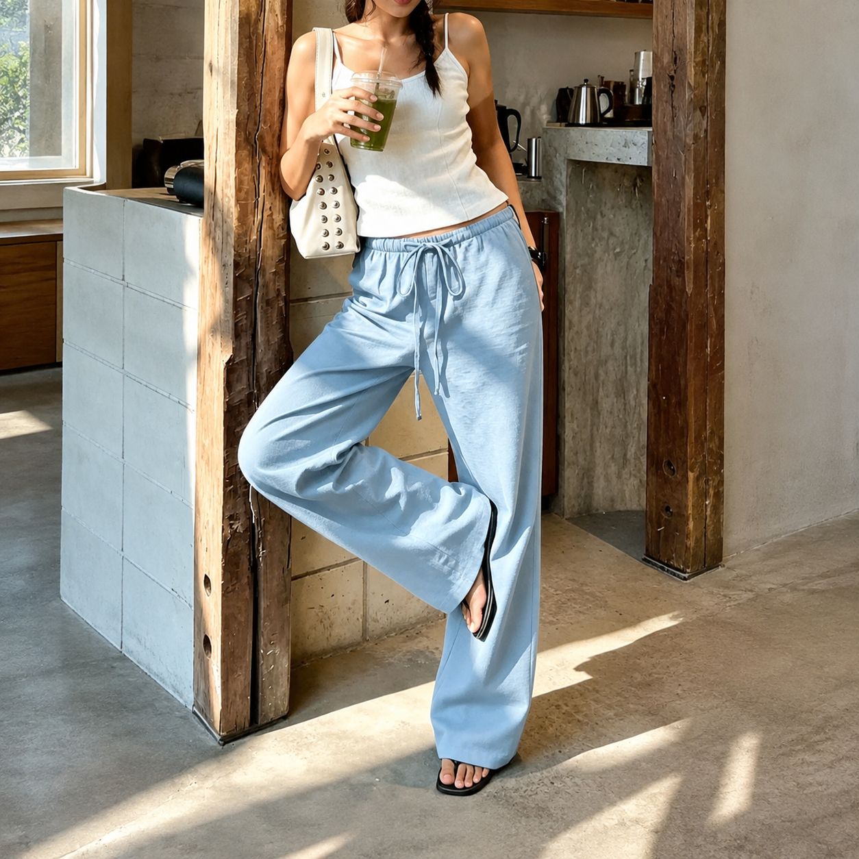 Linen Style High Rise Casual Pants For Everyday Vacation Women