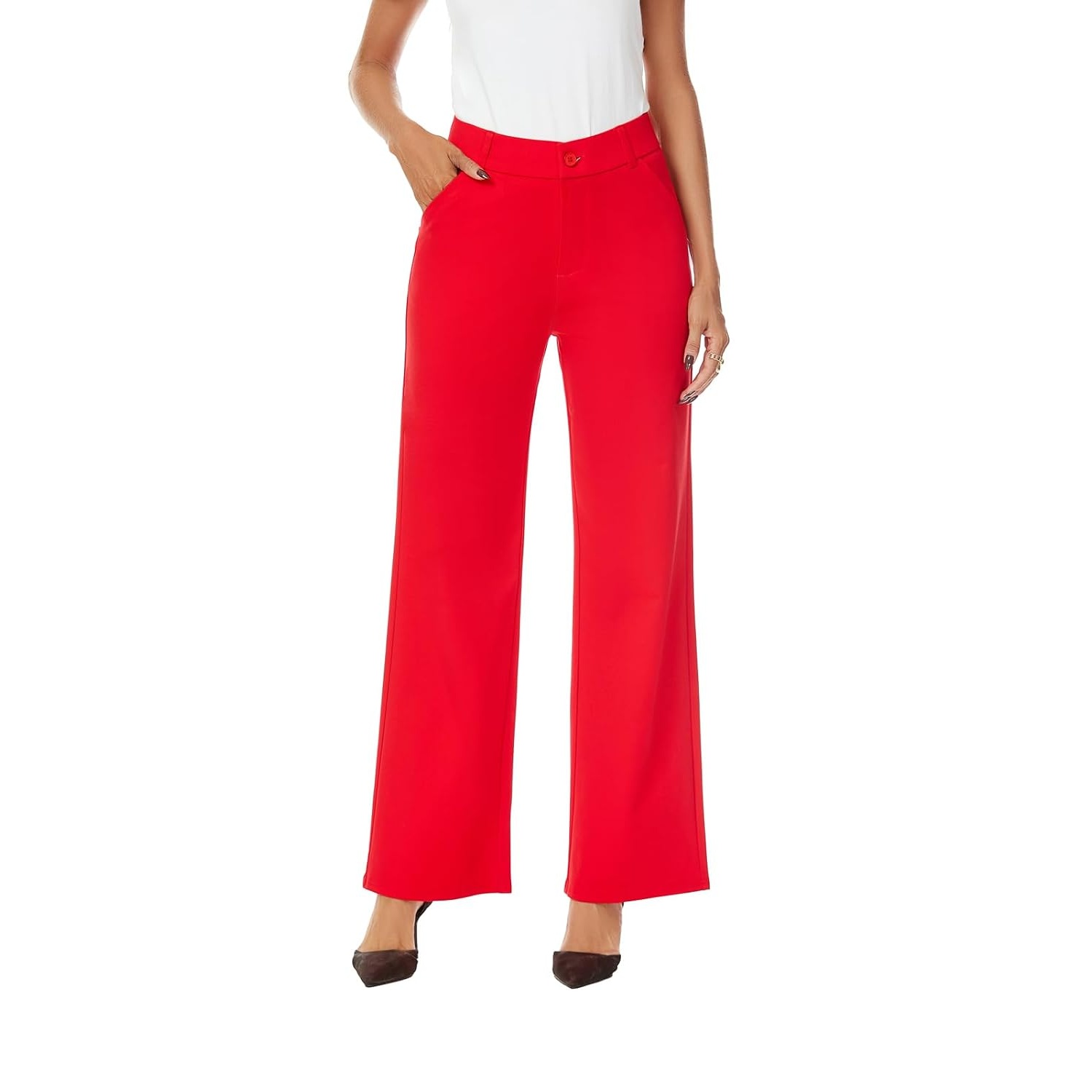 Casual Straight High Trousers With Pockets For Women