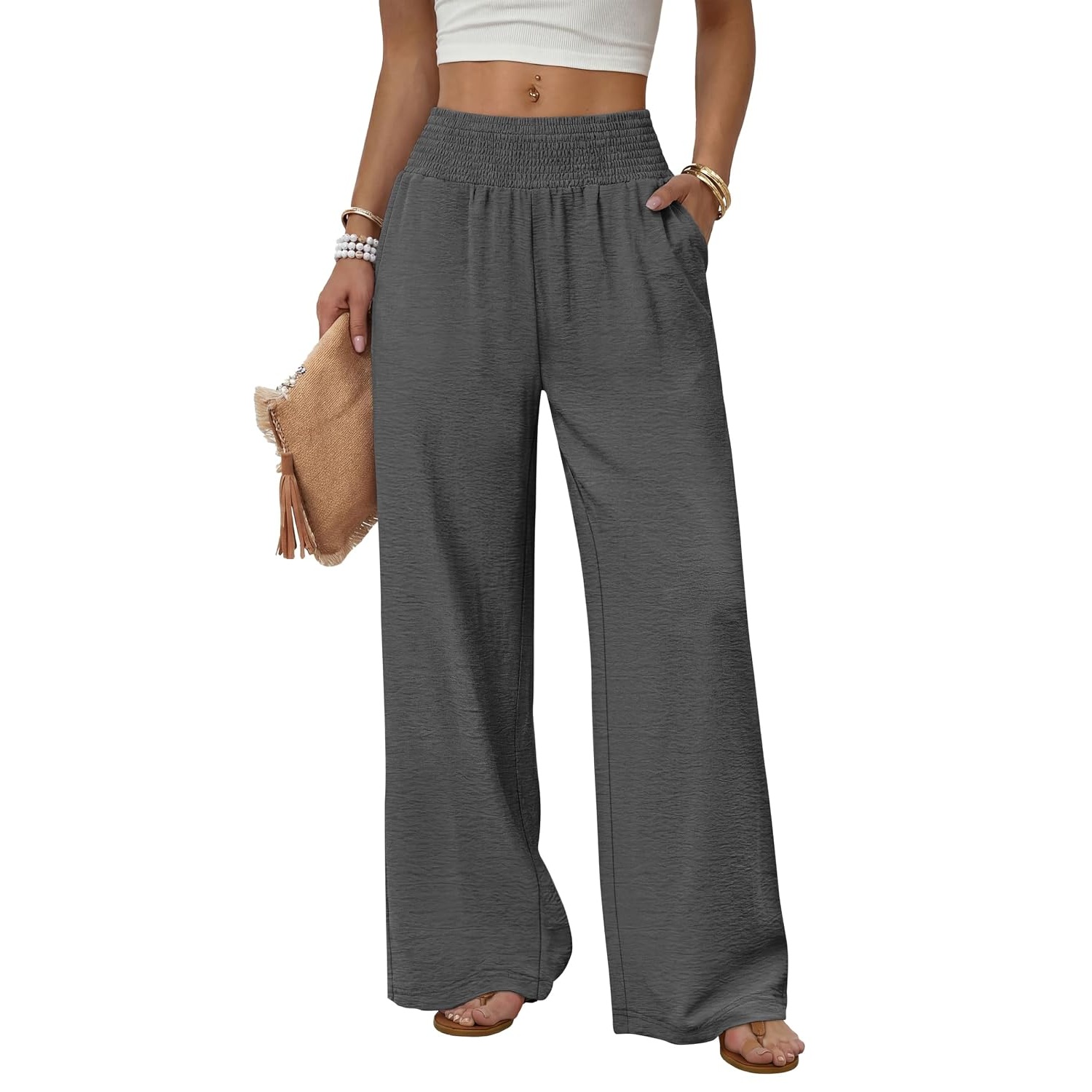Casual Lounge Wide Flowy High Pants For Women