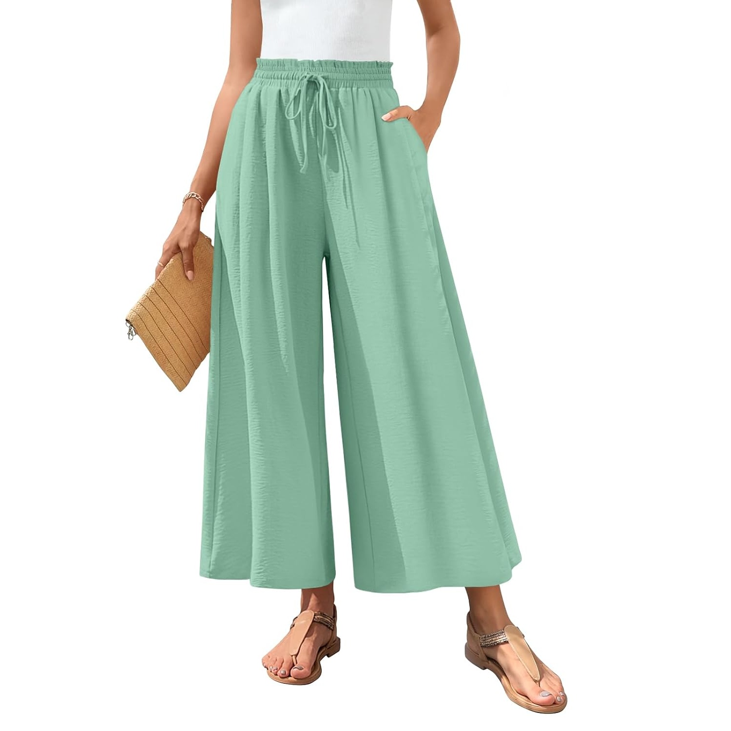 Solid Wide Palazzo Pants With Pockets For Women