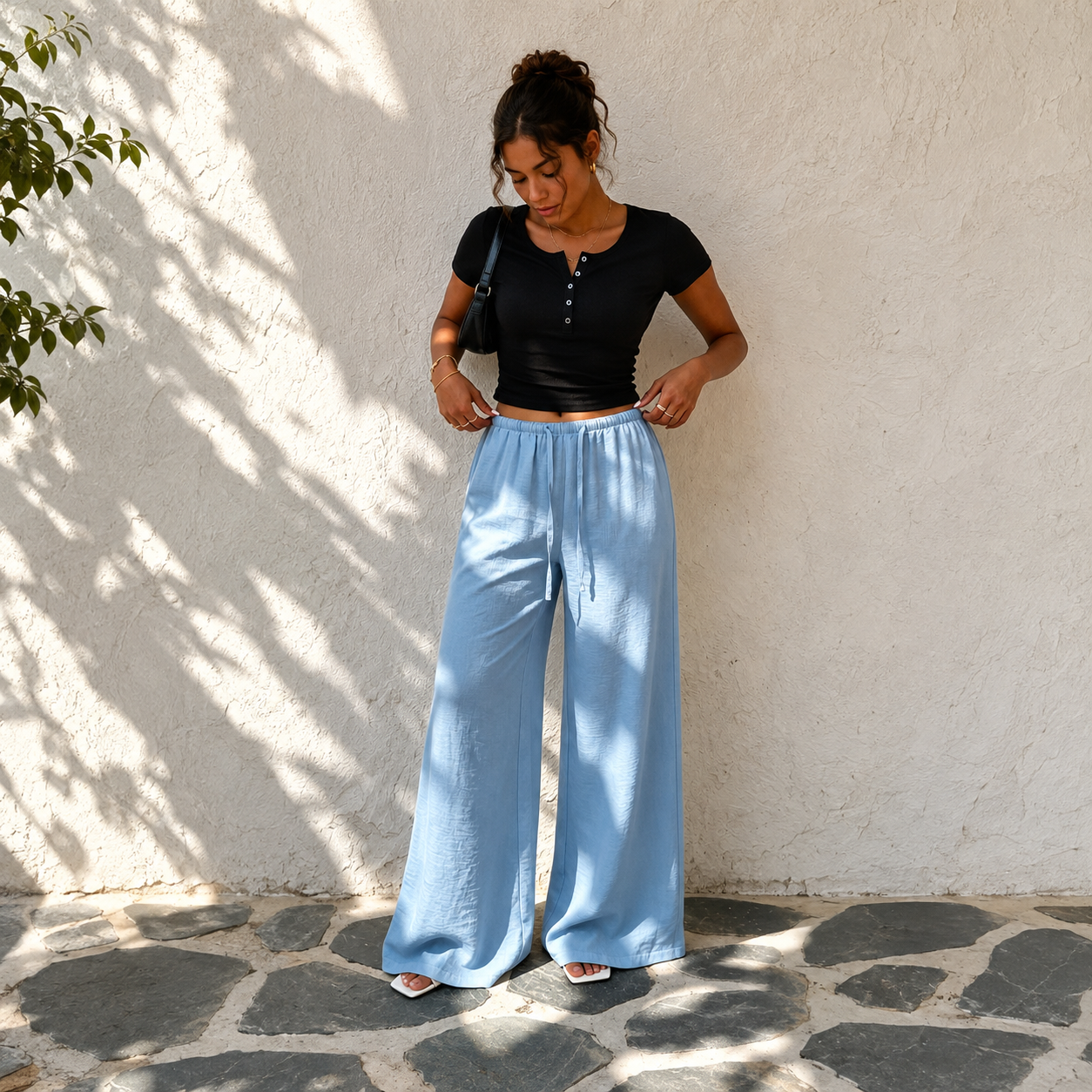 Linen Style High Rise Casual Pants For Everyday Vacation Women