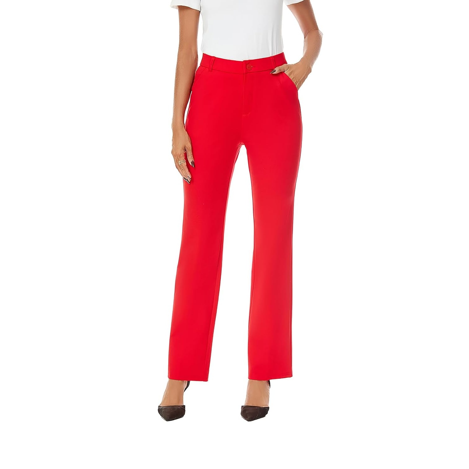 Stretchable Straight Solid Casual Pants